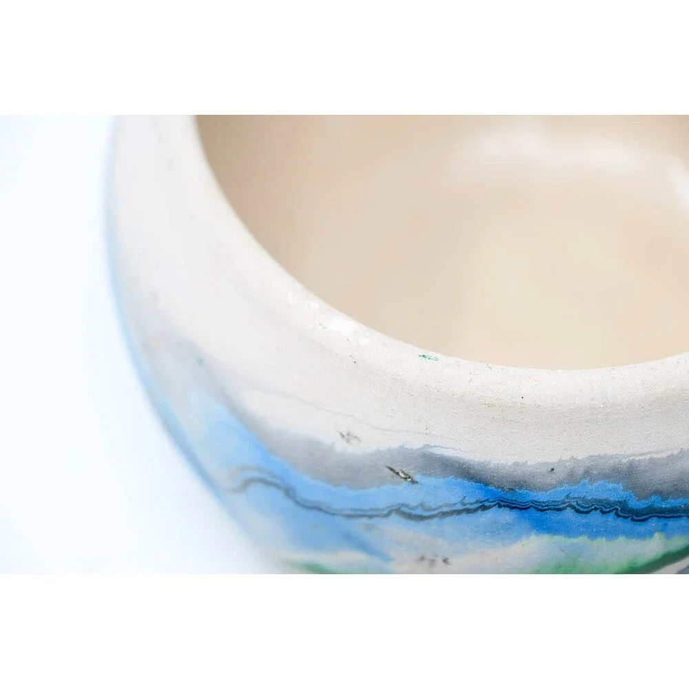 Nemadji Pottery White Green Blue USA Bowl